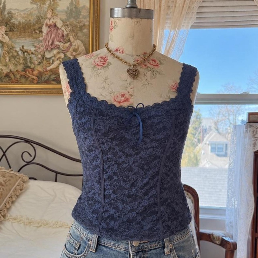 Blue lace tank top  Y2k vintage fairycore cami tank top